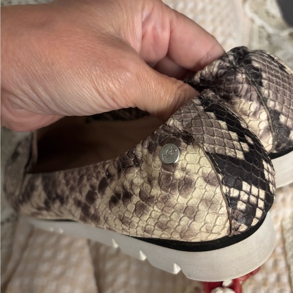 Agl Pointed Toe Snake Print Loafers in Beige and Black - Picture 9 of 12